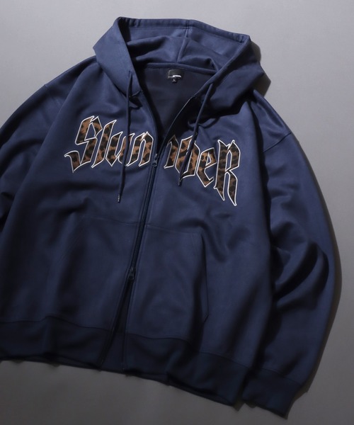 セール】Leopard Logo Fake Suede Sweat Zip Hoodie/レオパードロゴ