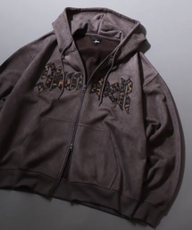 SITRY（シトリー）の「Leopard Logo Fake Suede Sweat Zip Hoodie/レオパードロゴ グランジ オーバーサイズ ダブルジップ フェイクスエード フルジップパーカー フーディー パーカー スウェット レディース メンズ（パーカー）」