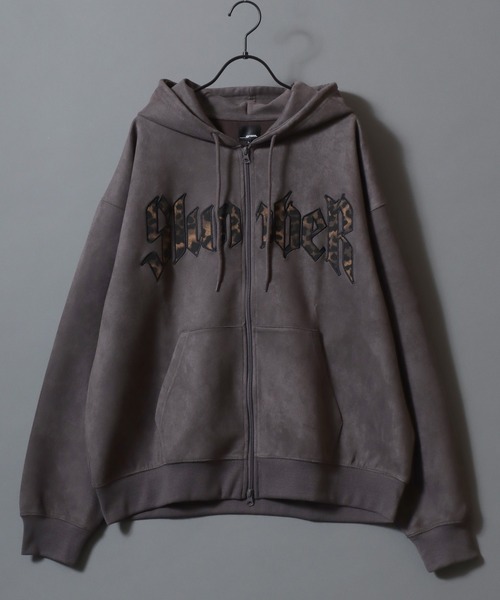 SITRY（シトリー）の「Leopard Logo Fake Suede Sweat Zip Hoodie/レオパードロゴ グランジ オーバーサイズ ダブルジップ フェイクスエード フルジップパーカー フーディー パーカー スウェット レディース メンズ（パーカー・メンズ・チャコール/ネイビー/ピンク・M/L）」の7枚目の写真