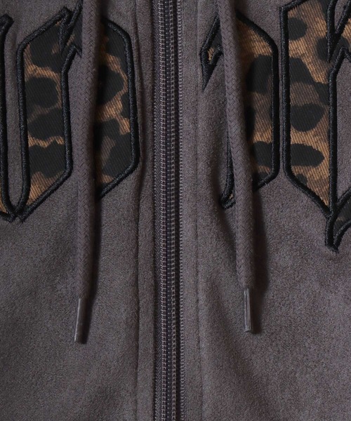 SITRY（シトリー）の「Leopard Logo Fake Suede Sweat Zip Hoodie/レオパードロゴ グランジ オーバーサイズ ダブルジップ フェイクスエード フルジップパーカー フーディー パーカー スウェット レディース メンズ（パーカー・メンズ・チャコール/ネイビー/ピンク・M/L）」の16枚目の写真
