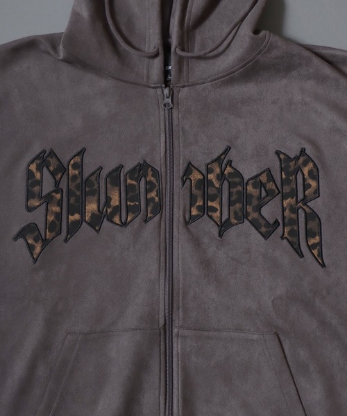 セール】Leopard Logo Fake Suede Sweat Zip Hoodie/レオパードロゴ