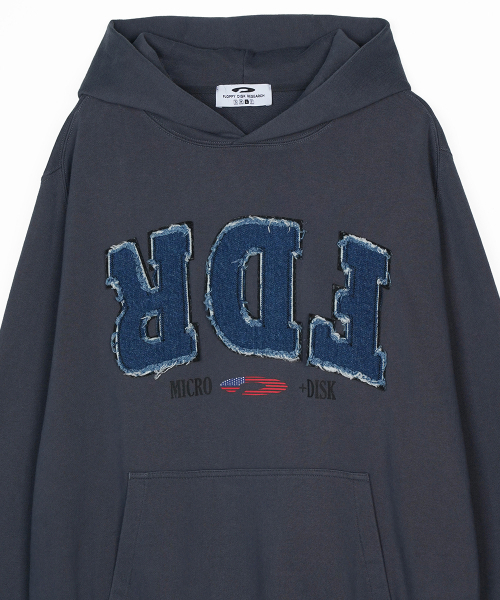 FDR（エフディーアール）の「Washing Applique USA Micro Disk Hoodie Slate Gray（パーカー・メンズ・その他・S/M/L）」の3枚目の写真