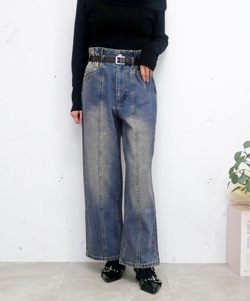 FUN(ファン)の「ストレートパンツ(デニムパンツ・レディース・ブルー/ブラック・L/M/S)」の1枚目の写真