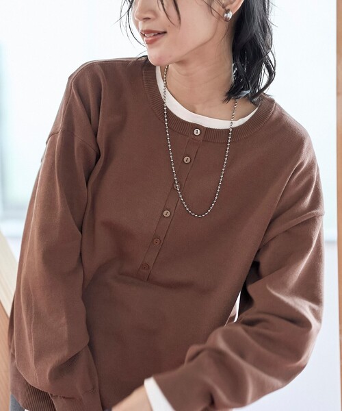 coen(コーエン)の「【新色登場/セットアイテム】2wayヘンリーネックニットセット(WEB限定カラーあり)(ニット/セーター・レディース・ダークグレー/ライム/ピンク/ライトグレー/ブラック/ロイヤルブルー/レッド/ブラウン/その他1/その他2・L/M)」の4枚目の写真