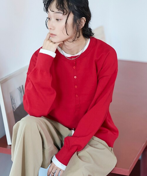 coen(コーエン)の「【新色登場/セットアイテム】2wayヘンリーネックニットセット(WEB限定カラーあり)(ニット/セーター・レディース・ダークグレー/ライム/ピンク/ライトグレー/ブラック/ロイヤルブルー/レッド/ブラウン/その他1/その他2・L/M)」の8枚目の写真