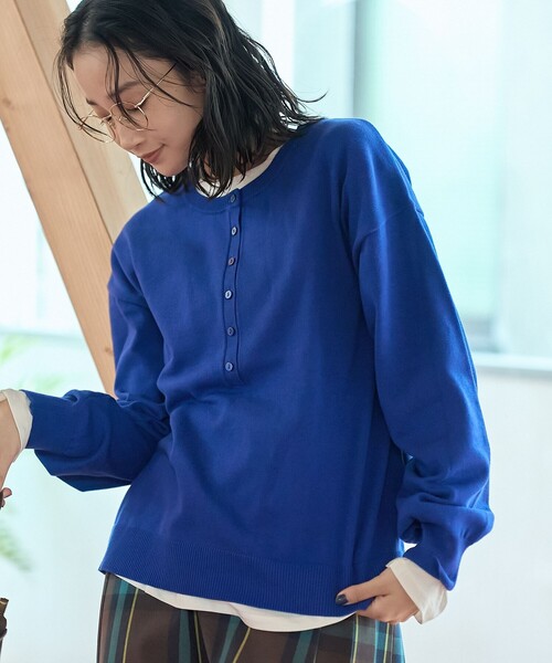 coen(コーエン)の「【新色登場/セットアイテム】2wayヘンリーネックニットセット(WEB限定カラーあり)(ニット/セーター・レディース・ダークグレー/ライム/ピンク/ライトグレー/ブラック/ロイヤルブルー/レッド/ブラウン/その他1/その他2・L/M)」の6枚目の写真