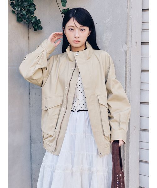 LILY BROWN（リリーブラウン）の「スタンドカラーブルゾン（ブルゾン・レディース・ベージュ/チェック/オフホワイト・F）」の2枚目の写真