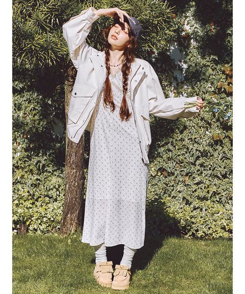 LILY BROWN（リリーブラウン）の「スタンドカラーブルゾン（ブルゾン・レディース・ベージュ/チェック/オフホワイト・F）」の5枚目の写真