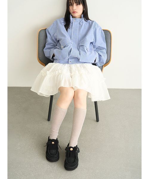 LILY BROWN（リリーブラウン）の「スタンドカラーブルゾン（ブルゾン・レディース・ベージュ/チェック/オフホワイト・F）」の7枚目の写真