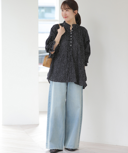 JOURNAL STANDARD relume(ジャーナルスタンダード レリューム)の「コットンボイルクリンクルタックフリルプルオーバー(ドット柄)(シャツ/ブラウス・レディース・ブラック・FREE)」の4枚目の写真
