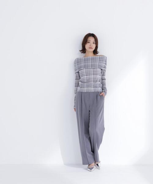 NATURAL BEAUTY BASIC（ナチュラルビューティーベーシック）の「◇シアーチェックオフショルトップス（Tシャツ/カットソー・レディース・グレー系その他/グリーン系その他3・FREE）」の9枚目の写真