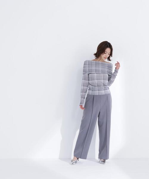 NATURAL BEAUTY BASIC（ナチュラルビューティーベーシック）の「◇シアーチェックオフショルトップス（Tシャツ/カットソー・レディース・グレー系その他/グリーン系その他3・FREE）」の11枚目の写真