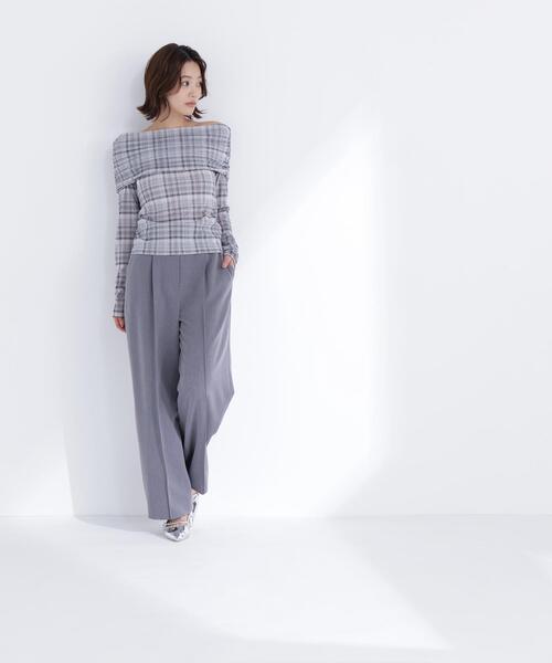 NATURAL BEAUTY BASIC（ナチュラルビューティーベーシック）の「◇シアーチェックオフショルトップス（Tシャツ/カットソー・レディース・グレー系その他/グリーン系その他3・FREE）」の13枚目の写真