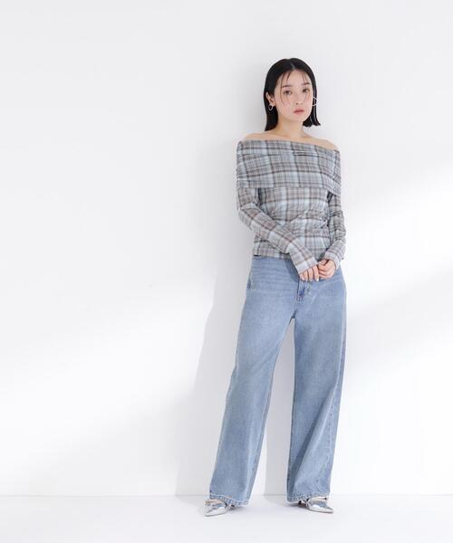 NATURAL BEAUTY BASIC（ナチュラルビューティーベーシック）の「◇シアーチェックオフショルトップス（Tシャツ/カットソー・レディース・グレー系その他/グリーン系その他3・FREE）」の18枚目の写真