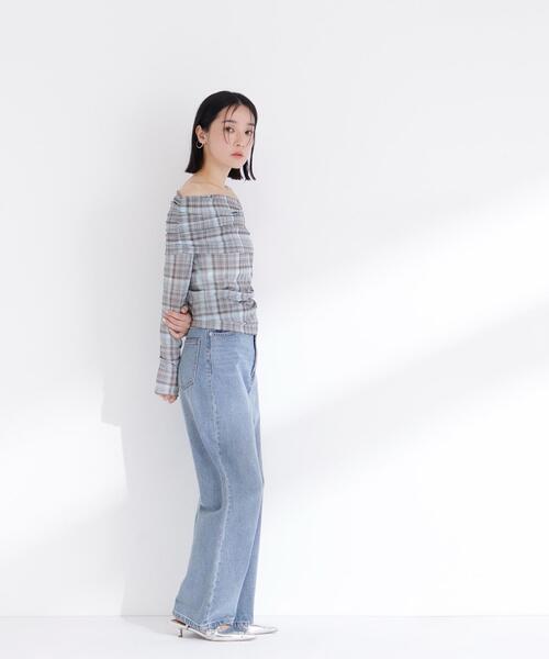 NATURAL BEAUTY BASIC（ナチュラルビューティーベーシック）の「◇シアーチェックオフショルトップス（Tシャツ/カットソー・レディース・グレー系その他/グリーン系その他3・FREE）」の20枚目の写真