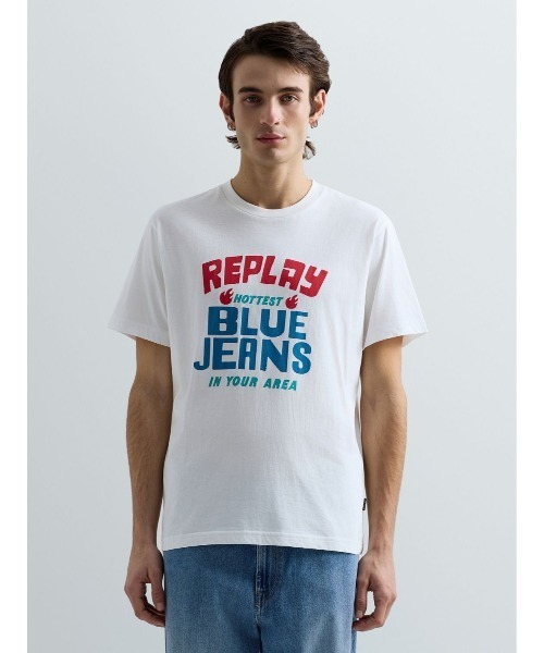 REPLAY(リプレイ)の「ベーシックジャージーヘリテイジプリント Tシャツ(Tシャツ/カットソー・メンズ・ホワイト・LARGE/MEDIUM/SMALL/X-LARGE)」の1枚目の写真
