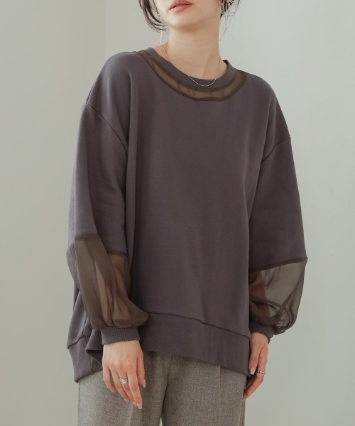 Bab(バブ)の「オーバーシルエットシアースウェットトップス(Tシャツ/カットソー・レディース・ベージュ/グレイッシュベージュ/チャコールグレー・FREE)」の1枚目の写真