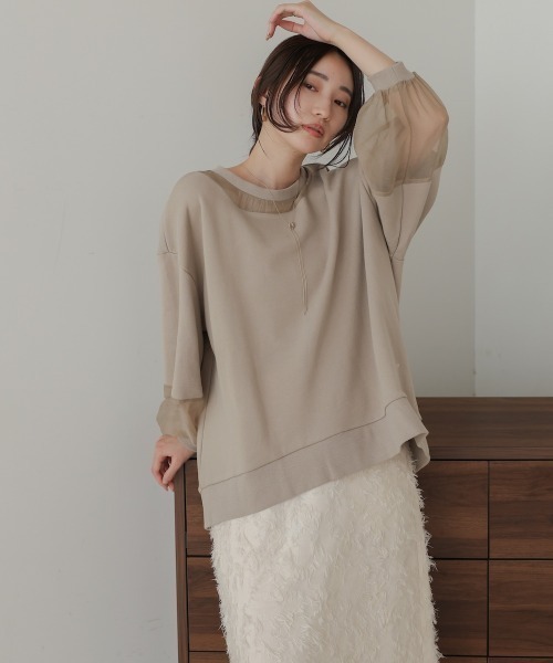 Bab(バブ)の「オーバーシルエットシアースウェットトップス(Tシャツ/カットソー・レディース・ベージュ/グレイッシュベージュ/チャコールグレー・FREE)」の5枚目の写真