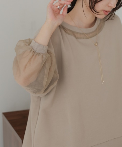 Bab(バブ)の「オーバーシルエットシアースウェットトップス(Tシャツ/カットソー・レディース・ベージュ/グレイッシュベージュ/チャコールグレー・FREE)」の7枚目の写真