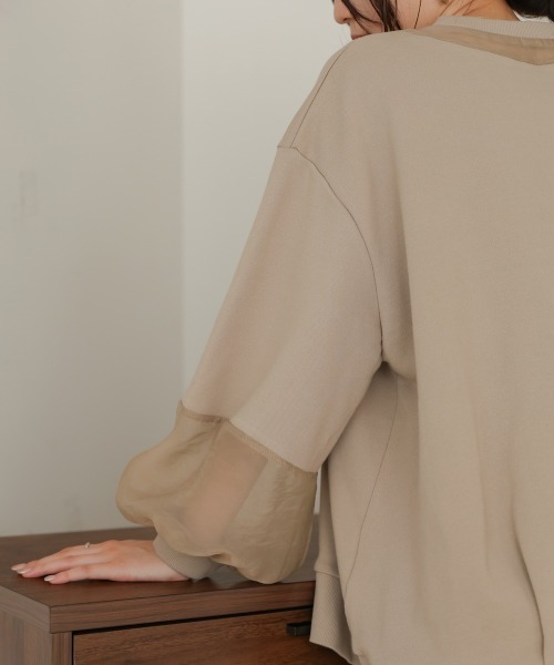 Bab(バブ)の「オーバーシルエットシアースウェットトップス(Tシャツ/カットソー・レディース・ベージュ/グレイッシュベージュ/チャコールグレー・FREE)」の9枚目の写真