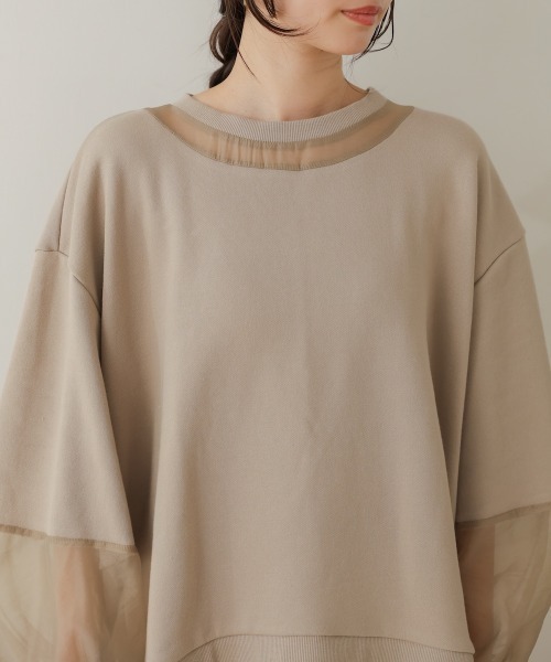 Bab(バブ)の「オーバーシルエットシアースウェットトップス(Tシャツ/カットソー・レディース・ベージュ/グレイッシュベージュ/チャコールグレー・FREE)」の11枚目の写真