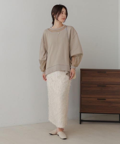 Bab(バブ)の「オーバーシルエットシアースウェットトップス(Tシャツ/カットソー・レディース・ベージュ/グレイッシュベージュ/チャコールグレー・FREE)」の6枚目の写真