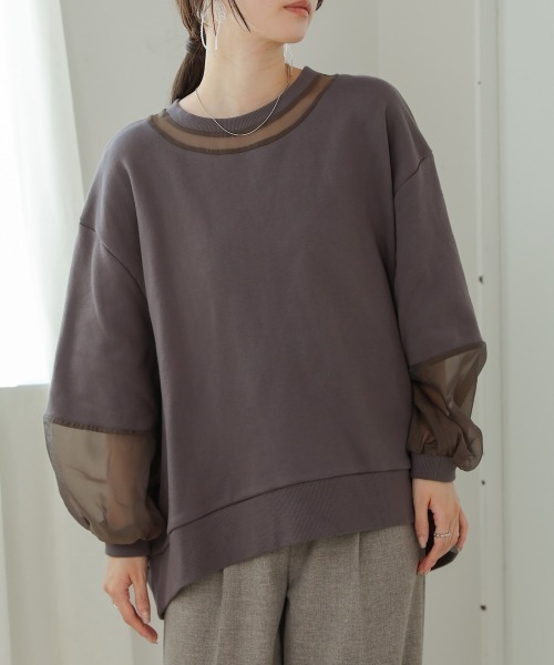Bab(バブ)の「オーバーシルエットシアースウェットトップス(Tシャツ/カットソー・レディース・ベージュ/グレイッシュベージュ/チャコールグレー・FREE)」の19枚目の写真