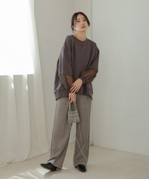 Bab(バブ)の「オーバーシルエットシアースウェットトップス(Tシャツ/カットソー・レディース・ベージュ/グレイッシュベージュ/チャコールグレー・FREE)」の20枚目の写真