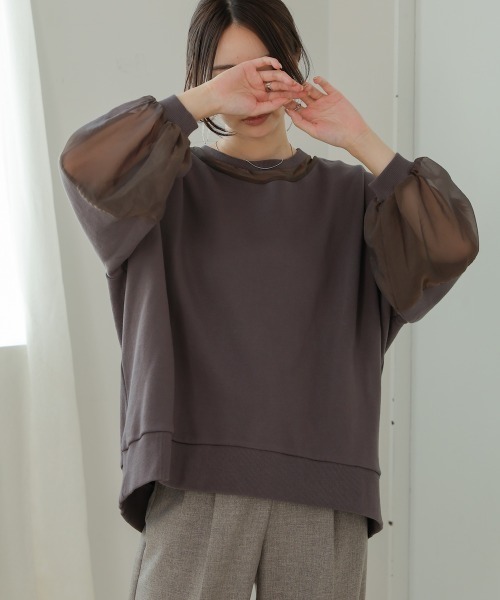 Bab(バブ)の「オーバーシルエットシアースウェットトップス(Tシャツ/カットソー・レディース・ベージュ/グレイッシュベージュ/チャコールグレー・FREE)」の21枚目の写真