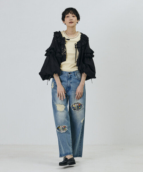 Freada（フリーダ）の「Freada/フリーダ フラワー刺繍ワイドデニム（デニムパンツ・レディース・ブラック/ブルー・ONE SIZE）」の14枚目の写真