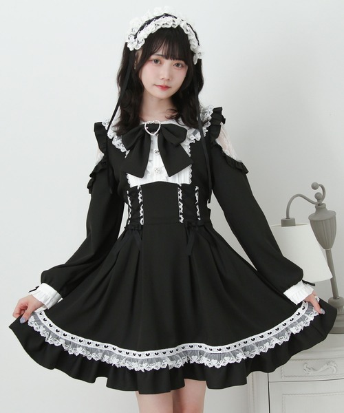 ハートレースウエストレースアップフリルワンピース（ワンピース