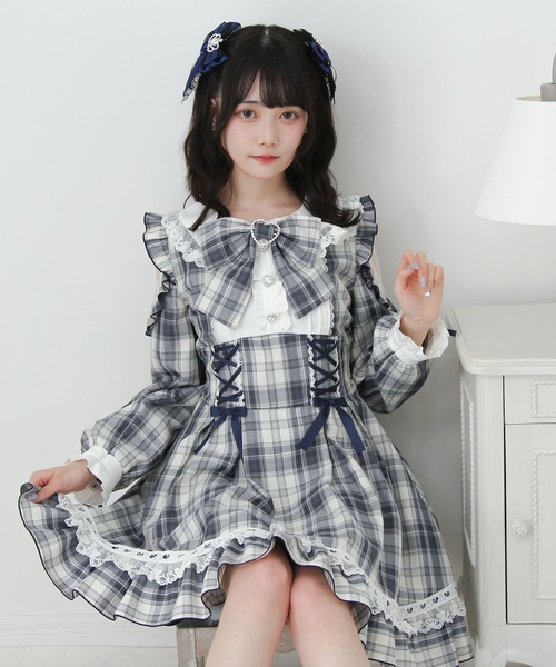 ハートレースウエストレースアップフリルワンピース（ワンピース