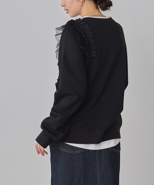 hunch(ハンチ)の「ライトダンボール アシメフリルトップス(スウェット・レディース・ダークカーキ/ブラック・FREE)」の11枚目の写真