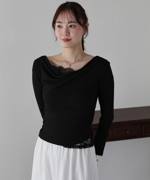 BLUEEAST(ブルーイースト)の「レースレイヤードドレープカットソー(Tシャツ/カットソー・レディース・ホワイト/ブラック・MEDIUM)」の7枚目の写真