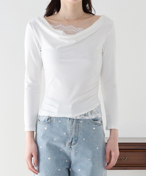 BLUEEAST(ブルーイースト)の「レースレイヤードドレープカットソー(Tシャツ/カットソー・レディース・ホワイト/ブラック・MEDIUM)」の12枚目の写真