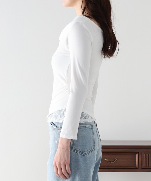 BLUEEAST(ブルーイースト)の「レースレイヤードドレープカットソー(Tシャツ/カットソー・レディース・ホワイト/ブラック・MEDIUM)」の13枚目の写真