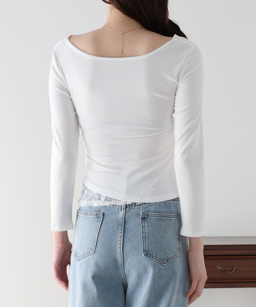 BLUEEAST(ブルーイースト)の「レースレイヤードドレープカットソー(Tシャツ/カットソー・レディース・ホワイト/ブラック・MEDIUM)」の14枚目の写真