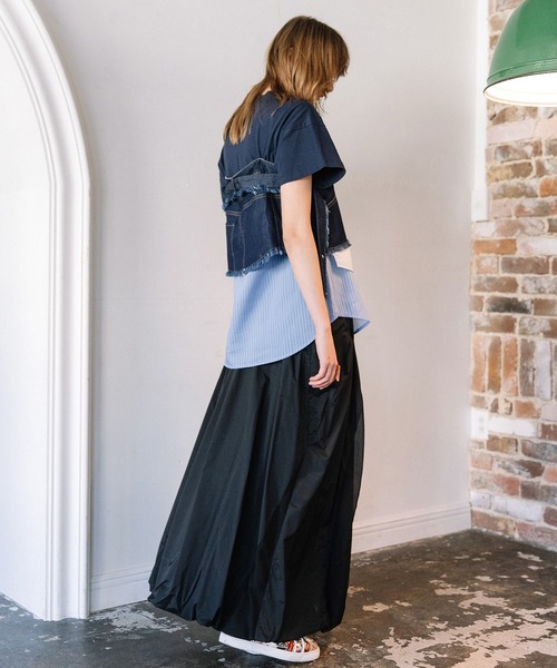 AULA AILA（アウラアイラ）の「デニムシャツレイヤードデザインＴシャツ（Tシャツ/カットソー・レディース・ネイビー/ホワイト/ブラック・0）」の14枚目の写真