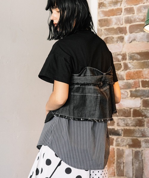 AULA AILA（アウラアイラ）の「デニムシャツレイヤードデザインＴシャツ（Tシャツ/カットソー・レディース・ネイビー/ホワイト/ブラック・0）」の16枚目の写真