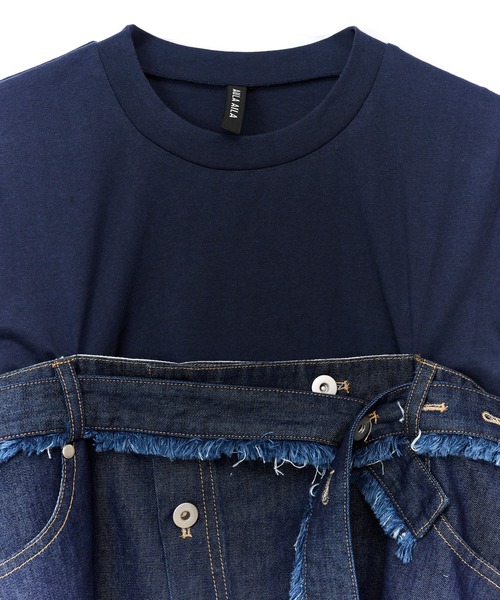 AULA AILA（アウラアイラ）の「デニムシャツレイヤードデザインＴシャツ（Tシャツ/カットソー・レディース・ネイビー/ホワイト/ブラック・0）」の19枚目の写真