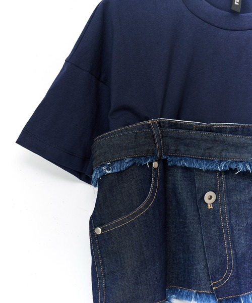AULA AILA（アウラアイラ）の「デニムシャツレイヤードデザインＴシャツ（Tシャツ/カットソー・レディース・ネイビー/ホワイト/ブラック・0）」の20枚目の写真