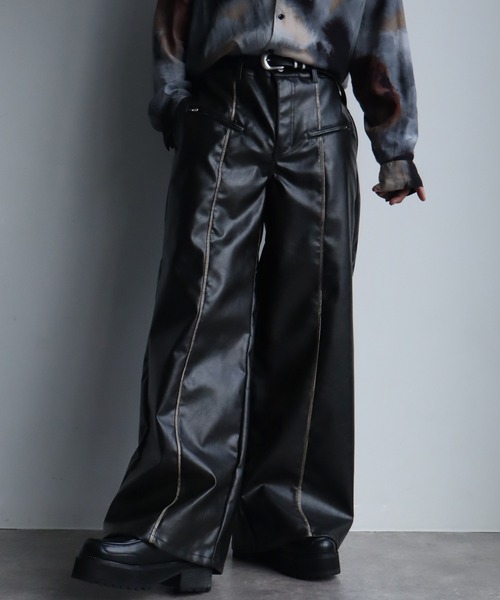 welise（ウェライズ）の「【welise/ウェライズ】ヴィンテージエイジングPUレザーパンツ（デニムパンツ・メンズ・ブラック/ダークブラック・L/M/S）」の6枚目の写真