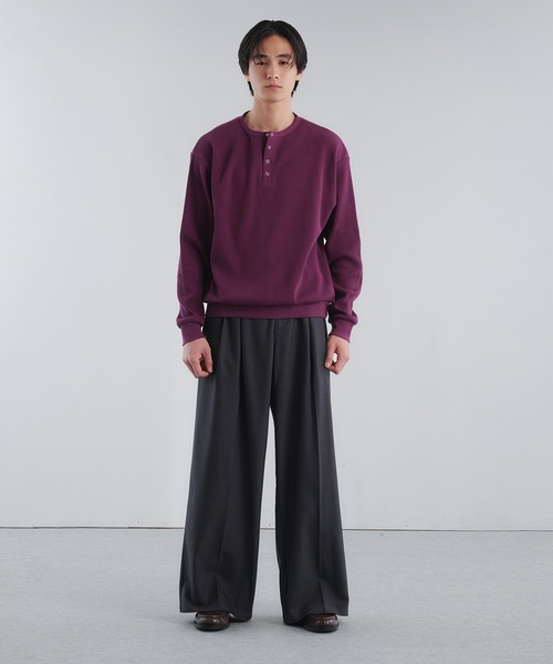 Adoon plain（アドーンプレーン）の「THERMAL HENRY NECK SNAP BUTTON LONG SLEEVE T / サーマルヘンリーネックスナップボタンロングスリーブT（Tシャツ/カットソー・メンズ・ブラック/ライトグレー/パープル・MEDIUM/LARGE）」の20枚目の写真