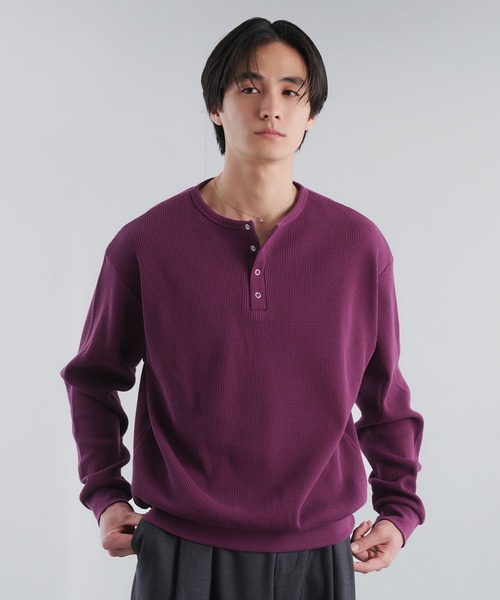 Adoon plain（アドーンプレーン）の「THERMAL HENRY NECK SNAP BUTTON LONG SLEEVE T / サーマルヘンリーネックスナップボタンロングスリーブT（Tシャツ/カットソー・メンズ・ブラック/ライトグレー/パープル・MEDIUM/LARGE）」の14枚目の写真