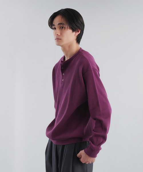 Adoon plain（アドーンプレーン）の「THERMAL HENRY NECK SNAP BUTTON LONG SLEEVE T / サーマルヘンリーネックスナップボタンロングスリーブT（Tシャツ/カットソー・メンズ・ブラック/ライトグレー/パープル・MEDIUM/LARGE）」の15枚目の写真
