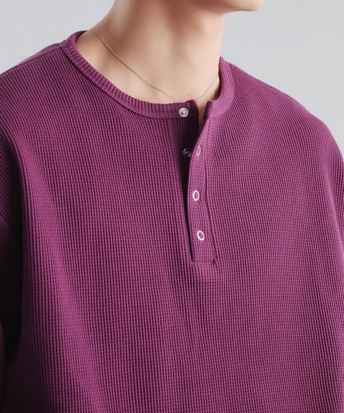 Adoon plain（アドーンプレーン）の「THERMAL HENRY NECK SNAP BUTTON LONG SLEEVE T / サーマルヘンリーネックスナップボタンロングスリーブT（Tシャツ/カットソー・メンズ・ブラック/ライトグレー/パープル・MEDIUM/LARGE）」の18枚目の写真