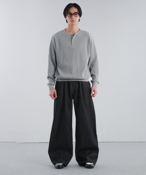 Adoon plain（アドーンプレーン）の「THERMAL HENRY NECK SNAP BUTTON LONG SLEEVE T / サーマルヘンリーネックスナップボタンロングスリーブT（Tシャツ/カットソー・メンズ・ブラック/ライトグレー/パープル・MEDIUM/LARGE）」の22枚目の写真