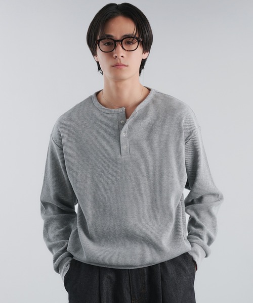Adoon plain（アドーンプレーン）の「THERMAL HENRY NECK SNAP BUTTON LONG SLEEVE T / サーマルヘンリーネックスナップボタンロングスリーブT（Tシャツ/カットソー・メンズ・ブラック/ライトグレー/パープル・MEDIUM/LARGE）」の7枚目の写真