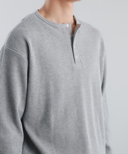 Adoon plain（アドーンプレーン）の「THERMAL HENRY NECK SNAP BUTTON LONG SLEEVE T / サーマルヘンリーネックスナップボタンロングスリーブT（Tシャツ/カットソー・メンズ・ブラック/ライトグレー/パープル・MEDIUM/LARGE）」の8枚目の写真