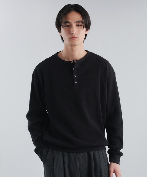 Adoon plain（アドーンプレーン）の「THERMAL HENRY NECK SNAP BUTTON LONG SLEEVE T / サーマルヘンリーネックスナップボタンロングスリーブT（Tシャツ/カットソー・メンズ・ブラック/ライトグレー/パープル・MEDIUM/LARGE）」の9枚目の写真